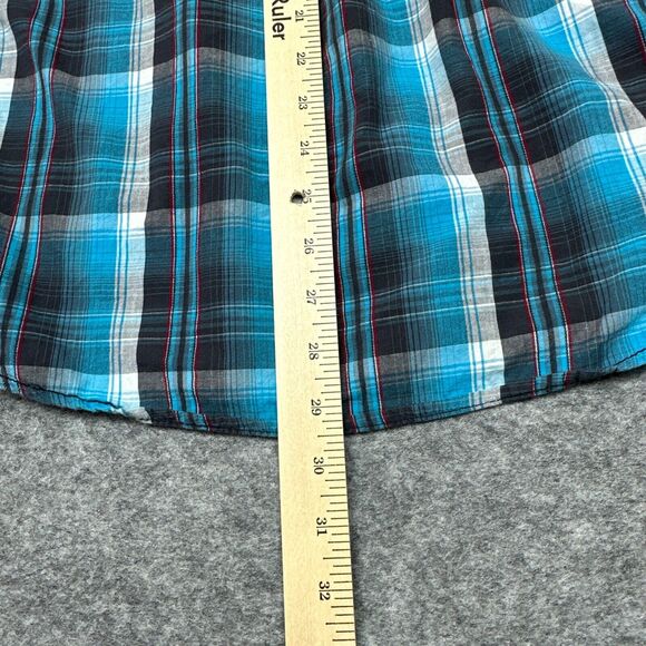 Skully Shirt Mens Medium Snap Up Teal Plaid Western Cowboy‎ Ranch Rodeo - Picture 9 of 10